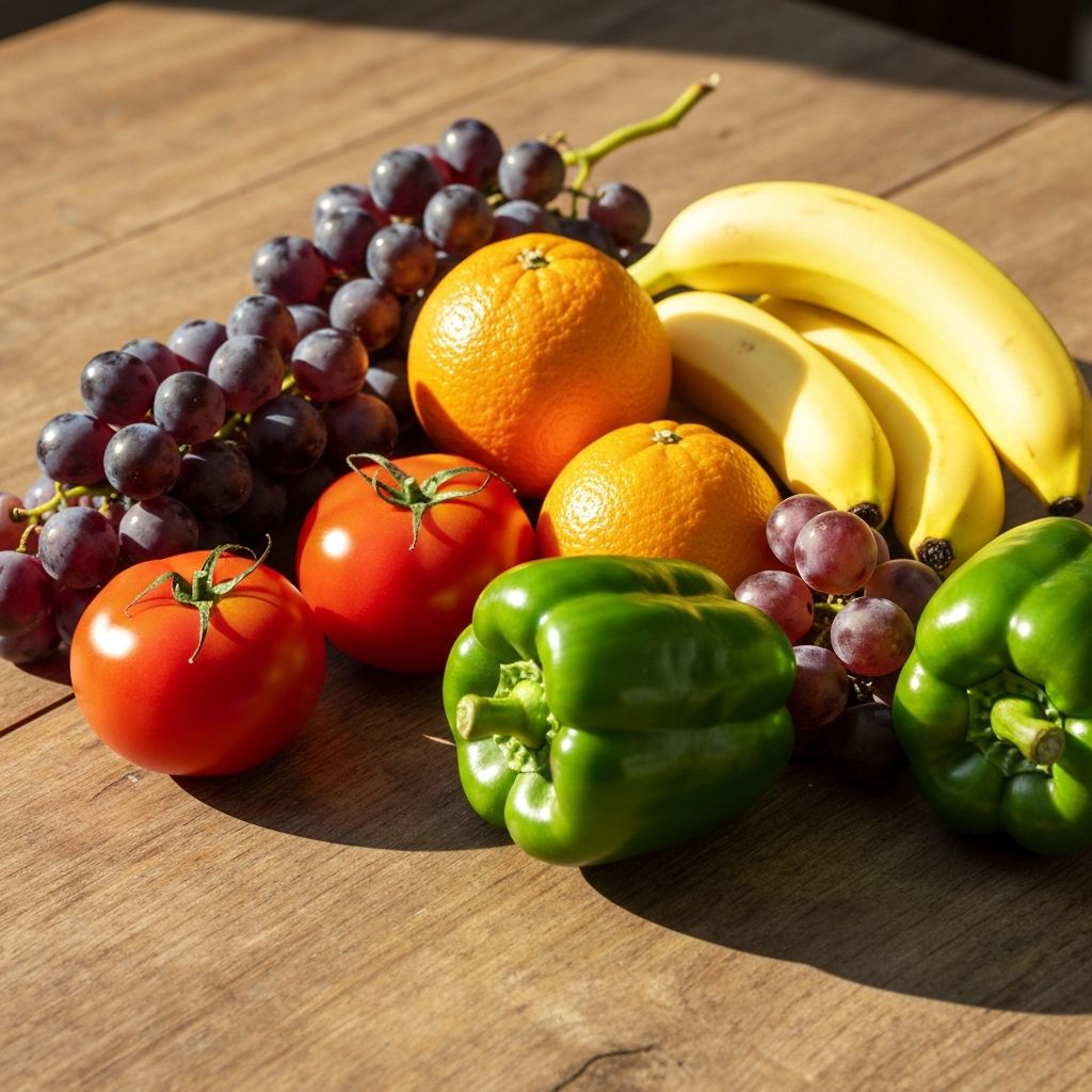 Fresh vegetables and fruits representing balanced nutrition